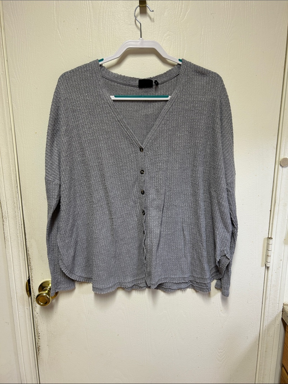 Urban Outfitters Gray Button-Front Waffle Knit Cardigan